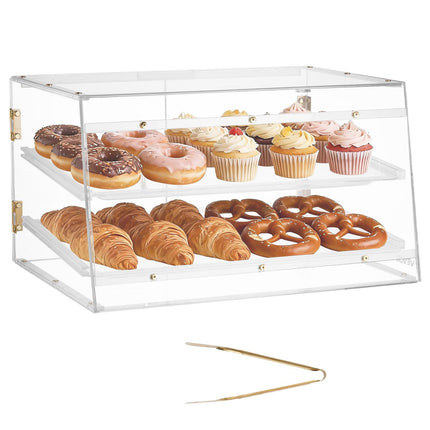 Bakery Display Case, 2-Tier Acrylic, Magnetic Rear Doors