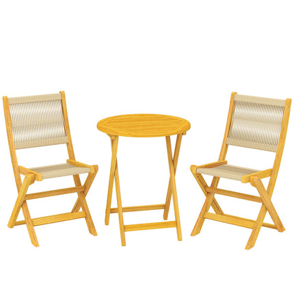 Balkonový bistro set, 3dílný skládací, akátové dřevo a ratan
