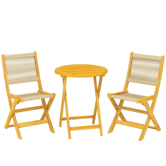 Balkonový bistro set, 3dílný skládací, akátové dřevo a ratan