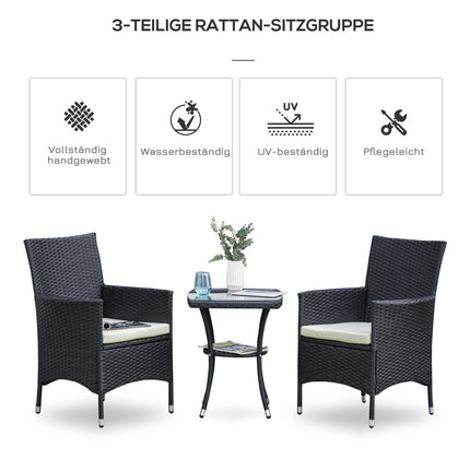 Zahradní balkonové sezení z polyratanu pro 2, černé
