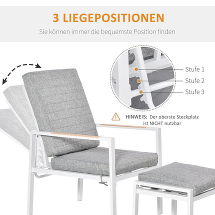 Nastavitelná sestava balkonového nábytku pro 4 osoby – hliník, šedá/bílá