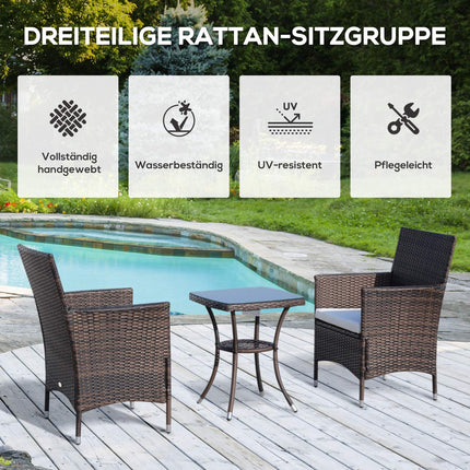 Skládací ratanový bistro set s poduškami, hnědá 60x58.5x89.5 cm
