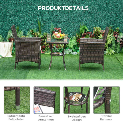 Skládací ratanový bistro set s poduškami, hnědá 60x58.5x89.5 cm