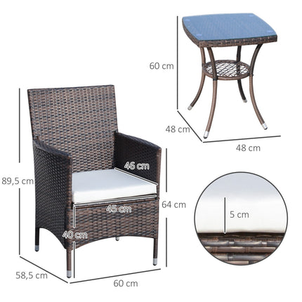 Skládací ratanový bistro set s poduškami, hnědá 60x58.5x89.5 cm