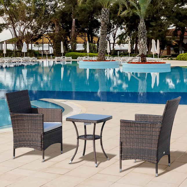 Skládací ratanový bistro set s poduškami, hnědá 60x58.5x89.5 cm