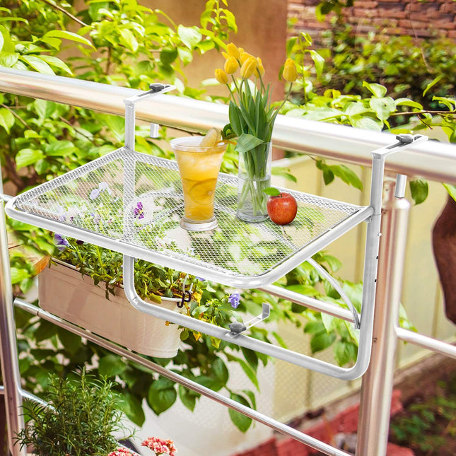 Height-adjustable White metal Balcony hanging table