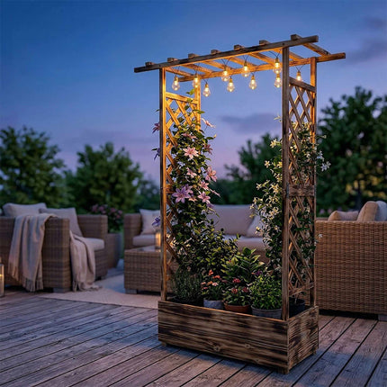 Balcony Planter With Trellis And Canopy, Fir Wood