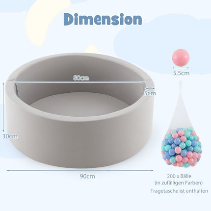 Ball pool with 200 balls Ball pool 90 x 30 cm including removable floor mat gray