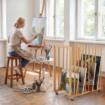 Bamboo Art Storage Rack with Wheels – Natural Finish