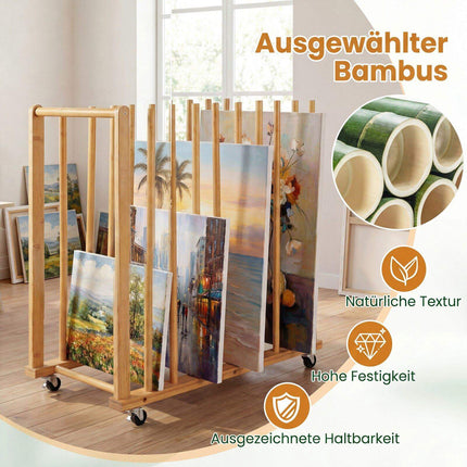 Bamboo Art Storage Rack with Wheels – Natural Finish