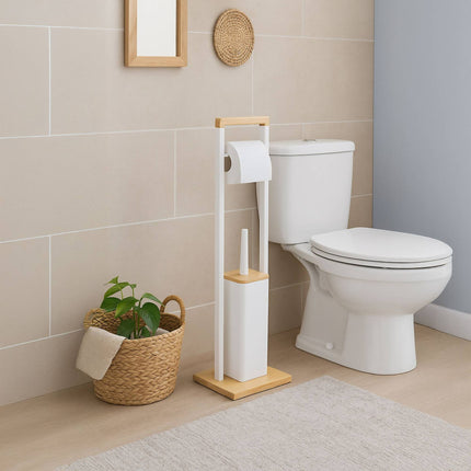 Bambus-Badezimmer-Set mit Toilettenpapierhalter und Bürste