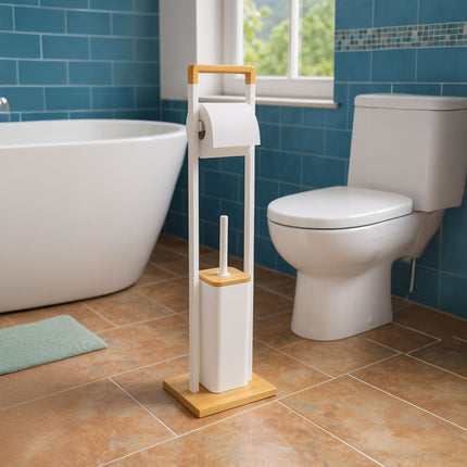 Bambus-Badezimmer-Set mit Toilettenpapierhalter und Bürste