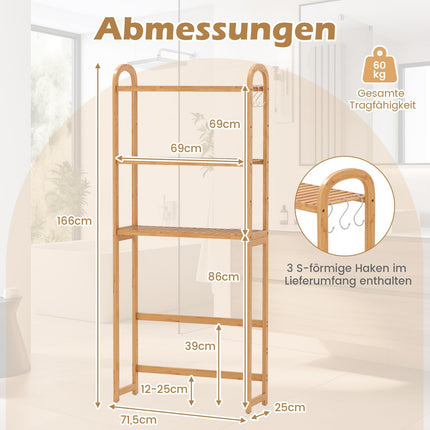 Bambusový koupelnový regál – 3patrový nad WC