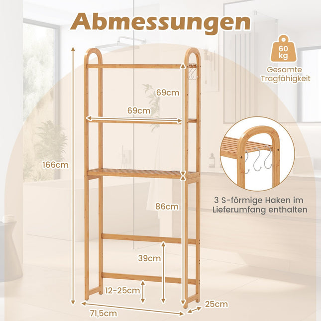 Badkamerplank van bamboe - 3-laags opbergmeubel boven het toilet