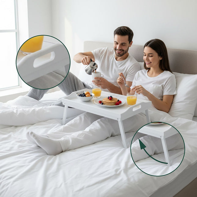 Bamboo Bed Tray with Foldable Legs and Side Handles