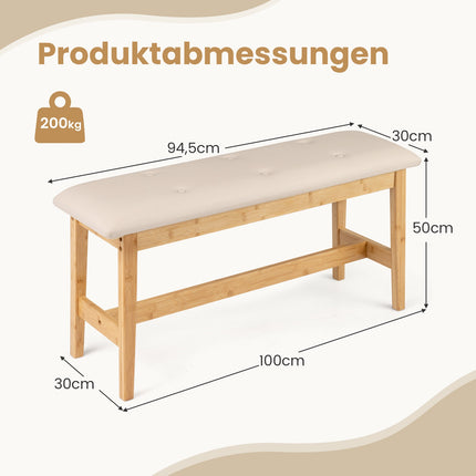 Bambusová lavice s polstrem z umělé kůže, 100cm, béžová