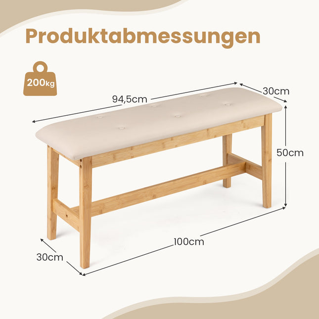 Bambusová lavice s polstrem z umělé kůže, 100cm, béžová