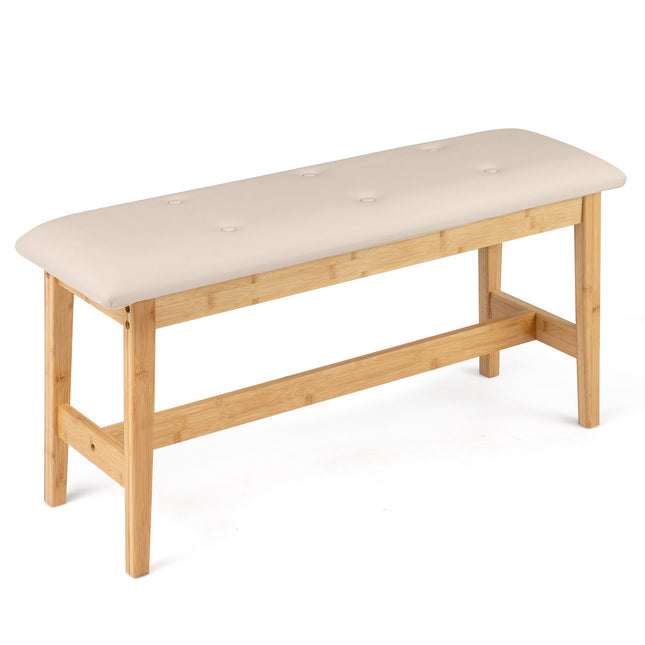 Bambusová lavice s polstrem z umělé kůže, 100cm, béžová