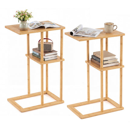 Bambusový set odkládacích stolků ve tvaru C, 2patrový, 40x28x65 cm