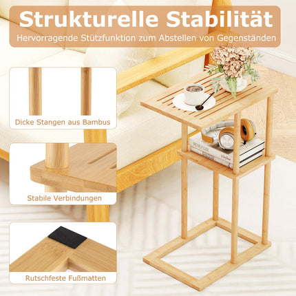 Bambusový set odkládacích stolků ve tvaru C, 2patrový, 40x28x65 cm
