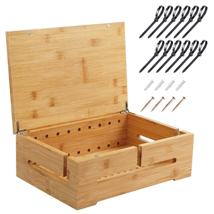 Bambusový úložný box na kabely s víkem – správa kabelů
