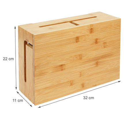 Bambusový úložný box na kabely s víkem – správa kabelů