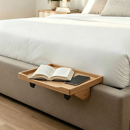 Bamboo Clamp-On Bedside Shelf with Cup Holder – White