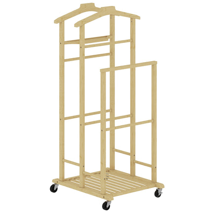 Bamboo Clothes Rack with Wheels, Compact Oak Finish