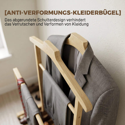 Bamboo Clothes Rack with Wheels, Compact Oak Finish