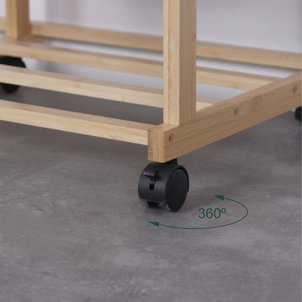 Bamboo Coat Rack with Shelves, Hooks, and Wheels