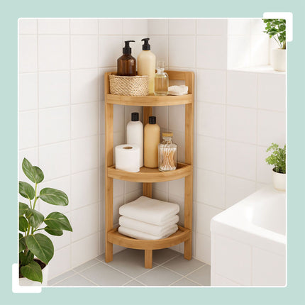 Bamboo Corner Shelf, 3-Tier Freestanding Storage