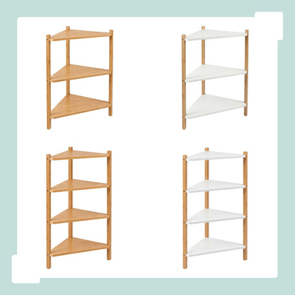 Bamboo Corner Shelf with 3 Triangular Shelves, White, 60 x 46 x 25 cm