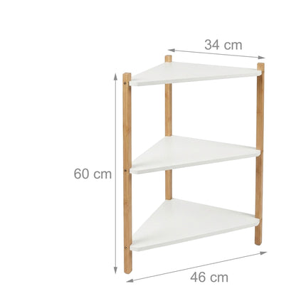 Bamboo Corner Shelf with 3 Triangular Shelves, White, 60 x 46 x 25 cm