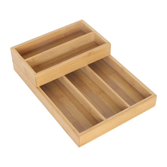 Bamboe besteklade organizer, 2-delig, 6 compartimenten