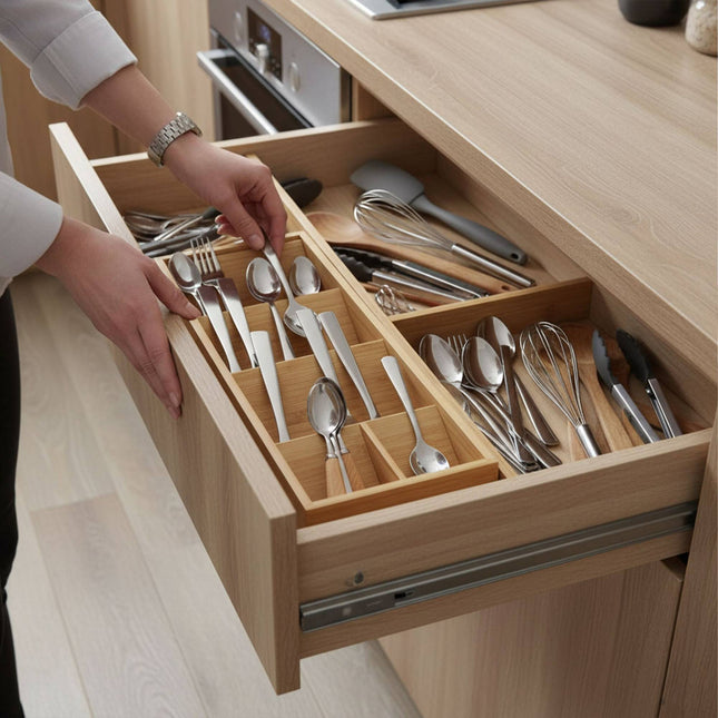 Bambusový příborník, 5 přihrádek, úsporný design