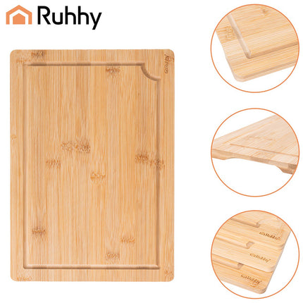 Bamboo Cutting Board Set with Stand – 3 Sizes, Drainage Grooves