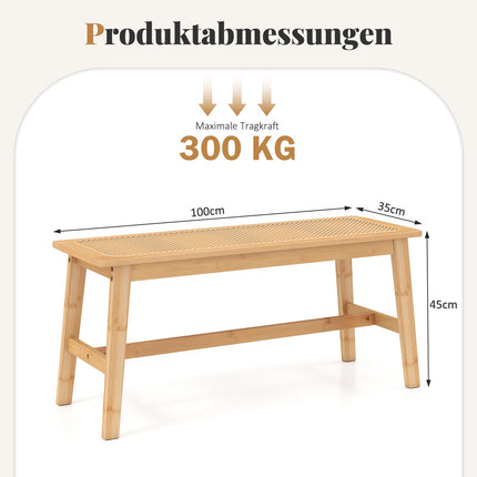 Bambusová jídelní lavice s ratanovým sedákem, 100cm, přírodní