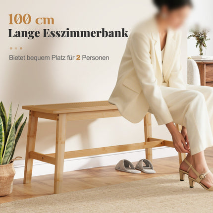 Bambusová jídelní lavice s ratanovým sedákem, 100cm, přírodní