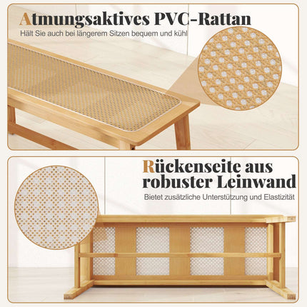 Bambusová jídelní lavice s ratanovým sedákem, 100cm, přírodní