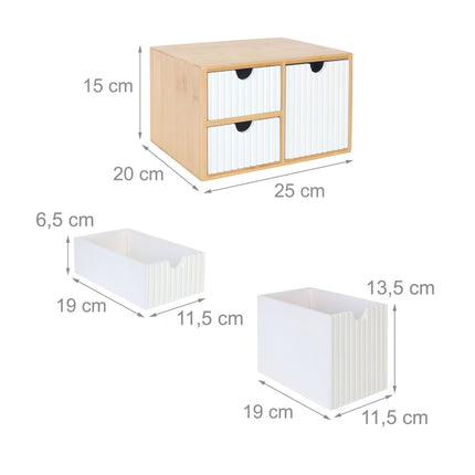 Bambusový zásuvkový box, 3 žebrované zásuvky
