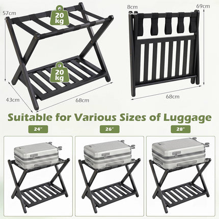 Bamboo Folding Luggage Rack with Straps and Shelves