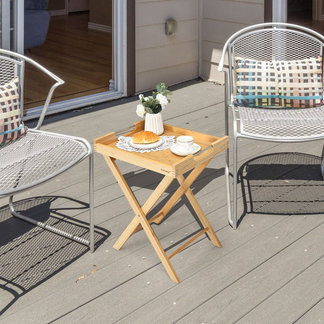 Bamboo Folding Snack Side Table With Removable Tray