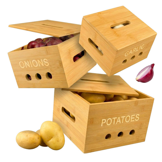 Bamboe keukenopbergdozenset – Aardappel, ui, knoflook