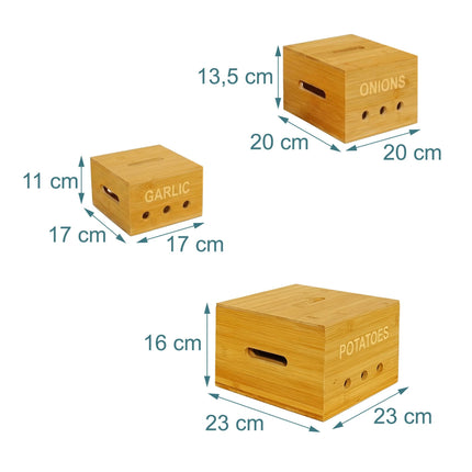 Sada bambusových úložných boxů – brambory, cibule, česnek
