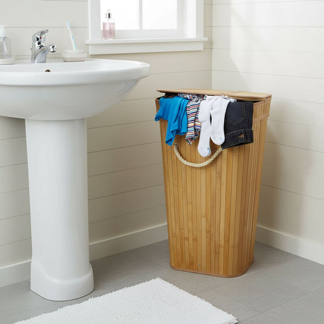 Bamboo Laundry Basket, 3 Compartments, Foldable