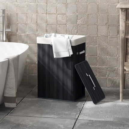Bambusový koš na prádlo, 72L, vyjímatelný plátěný vak
