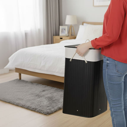 Bamboo Laundry Bin with Lid and Washable Bag