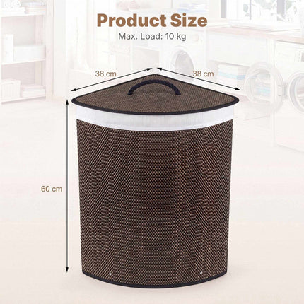 Bamboo Laundry Hamper 57 L with Lid and Removable Liner, Black, Foldable