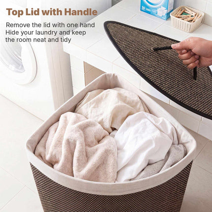 Bamboo Laundry Hamper 57 L with Lid and Removable Liner, Black, Foldable