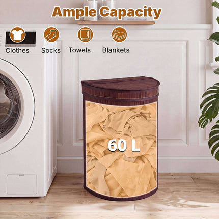 Bamboo Laundry Hamper 72 L with Zippered Lid and Liner, Brown, Foldable